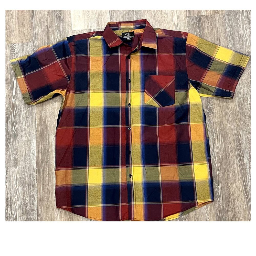 Brooklyn State multicolor plaid 4 XL men's button up red blue yellow orange